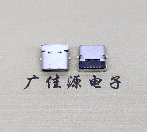 连云港type c24p板上双壳连接器接口 DIP+SMT L=10.0脚长1.6母头